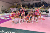 La Vero Volley festeggia la vittoria ad Urbino