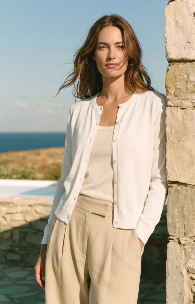 ragazza con gilet di cashmere
